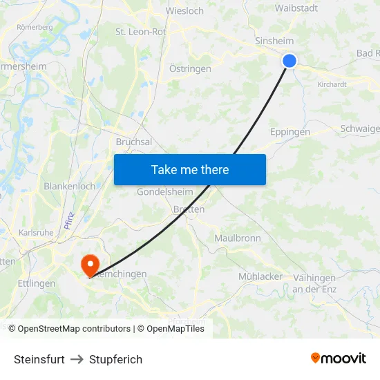 Steinsfurt to Stupferich map