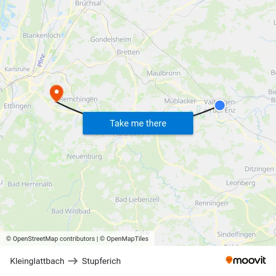 Kleinglattbach to Stupferich map