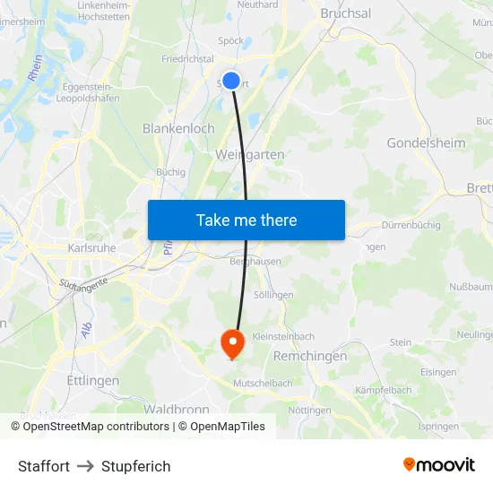 Staffort to Stupferich map