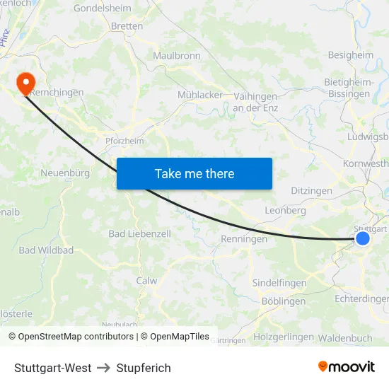 Stuttgart-West to Stupferich map