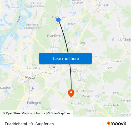 Friedrichstal to Stupferich map