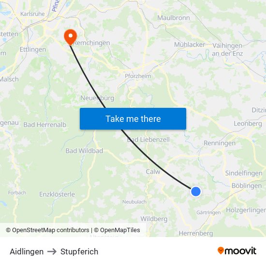Aidlingen to Stupferich map