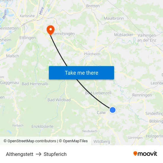 Althengstett to Stupferich map