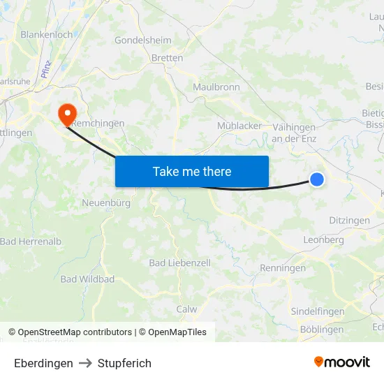 Eberdingen to Stupferich map