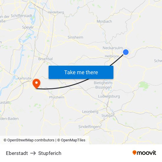 Eberstadt to Stupferich map