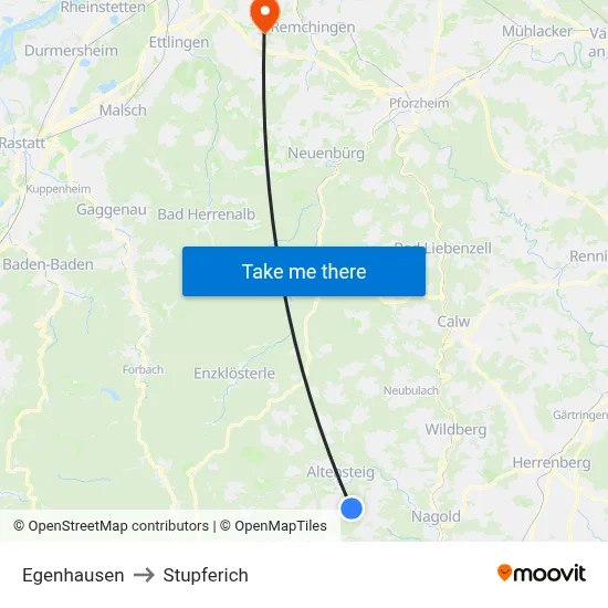 Egenhausen to Stupferich map