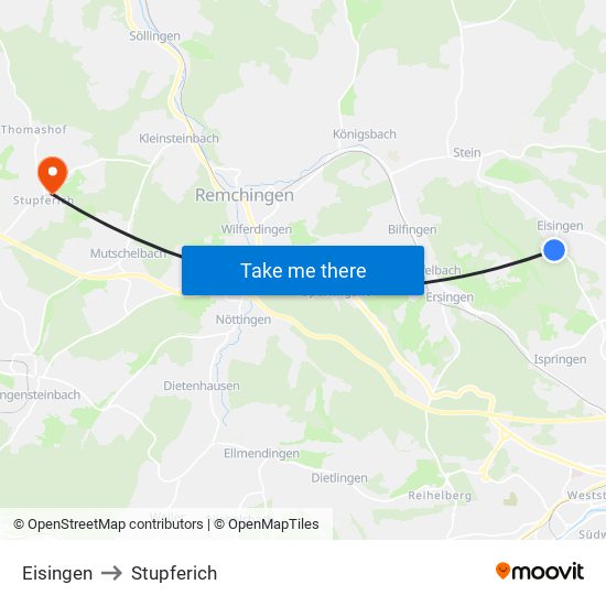 Eisingen to Stupferich map
