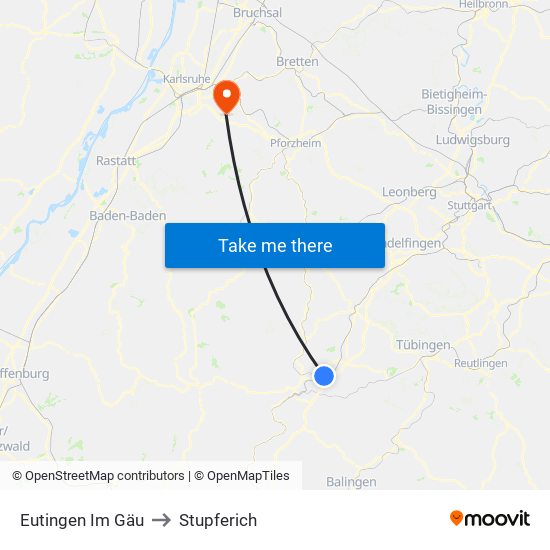 Eutingen Im Gäu to Stupferich map