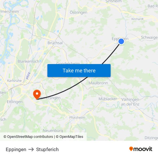 Eppingen to Stupferich map