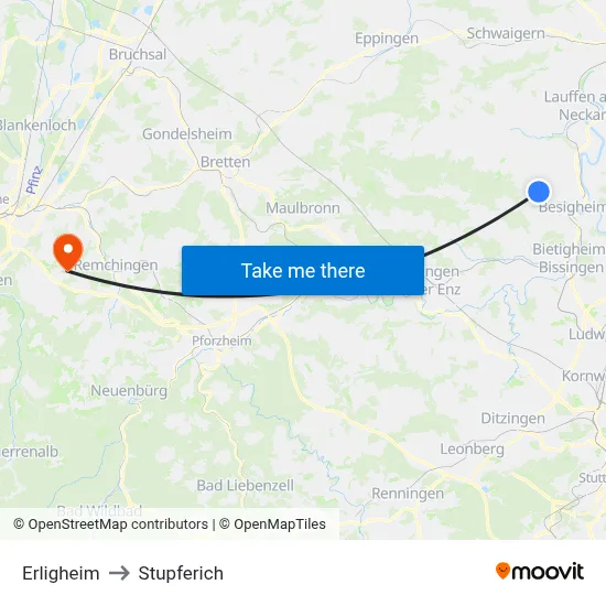 Erligheim to Stupferich map