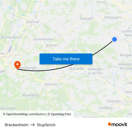 Brackenheim to Stupferich map
