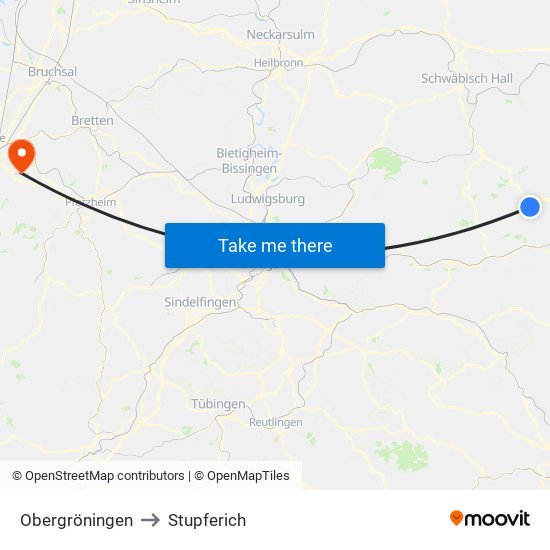 Obergröningen to Stupferich map