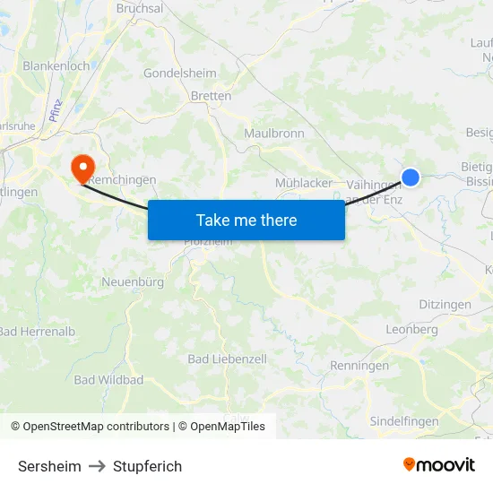 Sersheim to Stupferich map