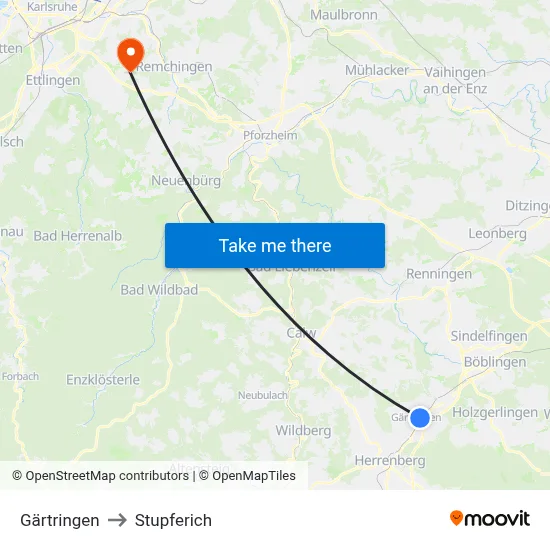 Gärtringen to Stupferich map