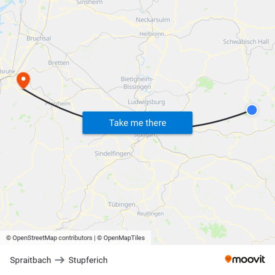 Spraitbach to Stupferich map