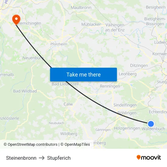 Steinenbronn to Stupferich map