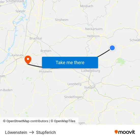 Löwenstein to Stupferich map