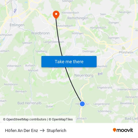 Höfen An Der Enz to Stupferich map