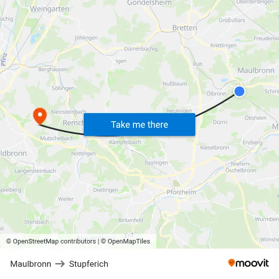 Maulbronn to Stupferich map