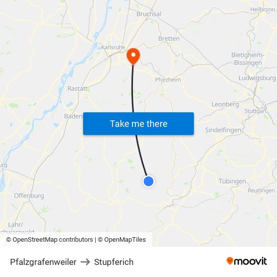 Pfalzgrafenweiler to Stupferich map