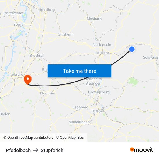 Pfedelbach to Stupferich map