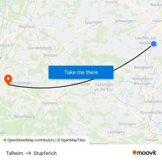 Talheim to Stupferich map