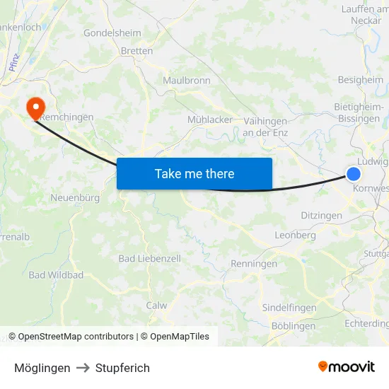 Möglingen to Stupferich map