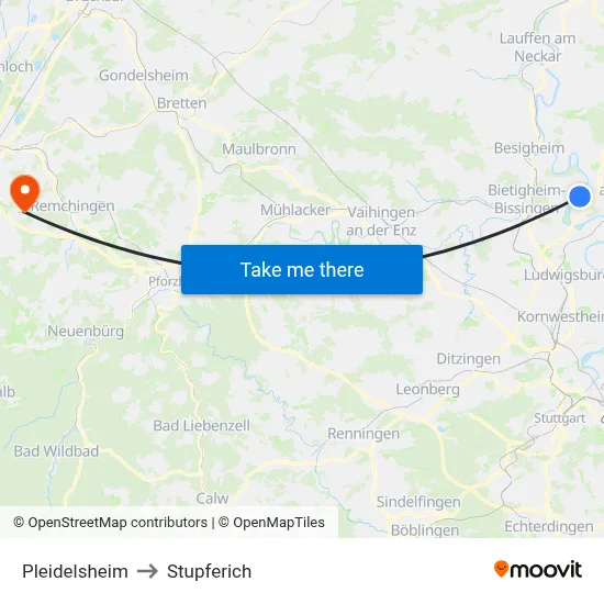 Pleidelsheim to Stupferich map