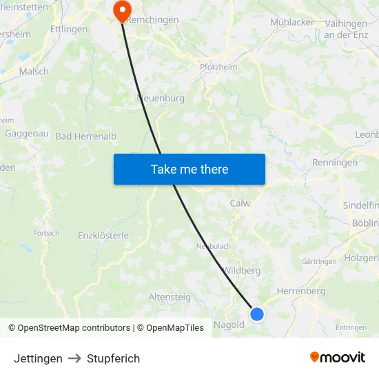 Jettingen to Stupferich map