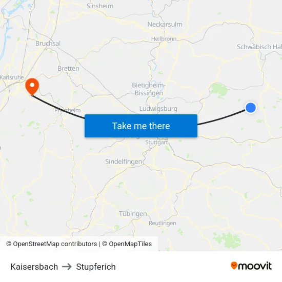 Kaisersbach to Stupferich map