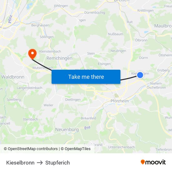 Kieselbronn to Stupferich map