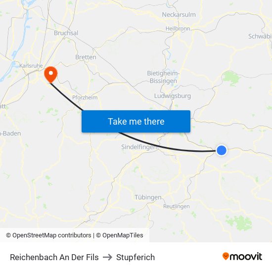 Reichenbach An Der Fils to Stupferich map