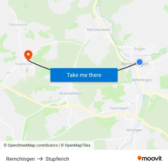 Remchingen to Stupferich map