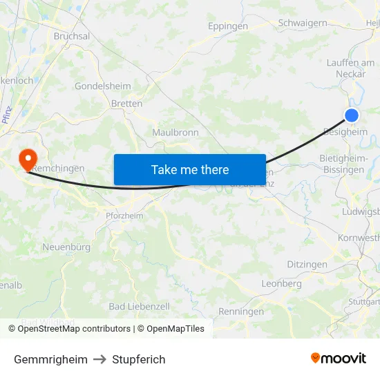 Gemmrigheim to Stupferich map