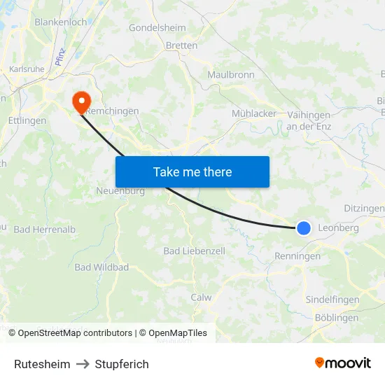 Rutesheim to Stupferich map
