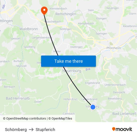 Schömberg to Stupferich map