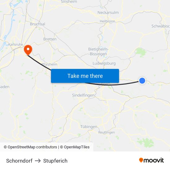 Schorndorf to Stupferich map