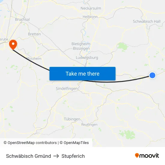 Schwäbisch Gmünd to Stupferich map