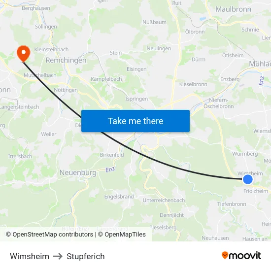 Wimsheim to Stupferich map