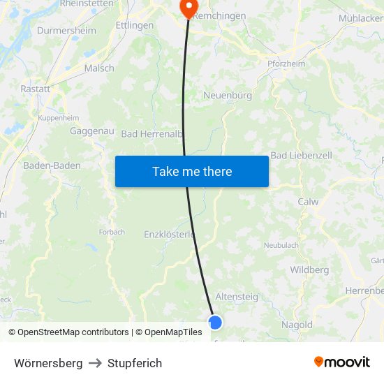 Wörnersberg to Stupferich map