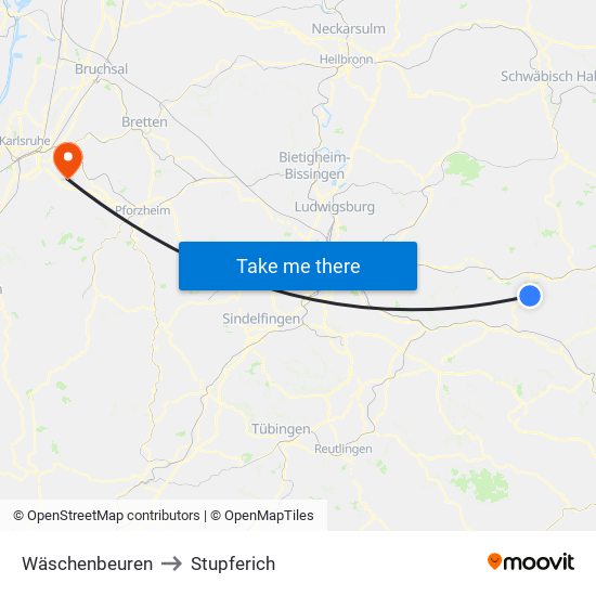 Wäschenbeuren to Stupferich map