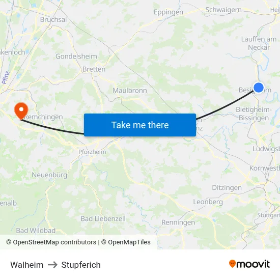 Walheim to Stupferich map