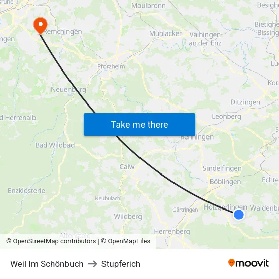 Weil Im Schönbuch to Stupferich map