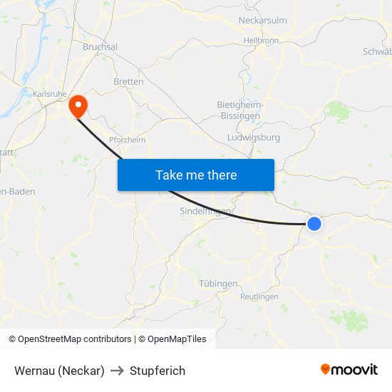 Wernau (Neckar) to Stupferich map