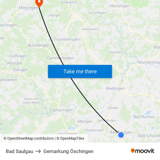 Bad Saulgau to Gemarkung Öschingen map