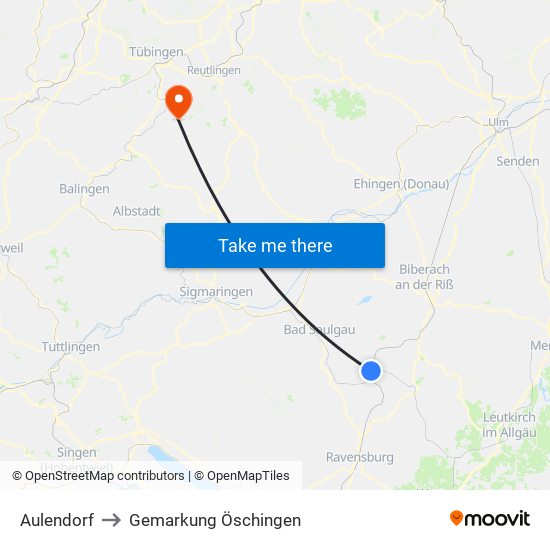 Aulendorf to Gemarkung Öschingen map