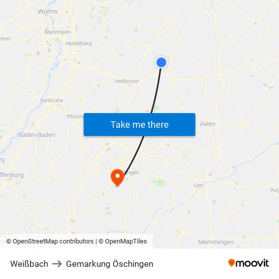 Weißbach to Gemarkung Öschingen map