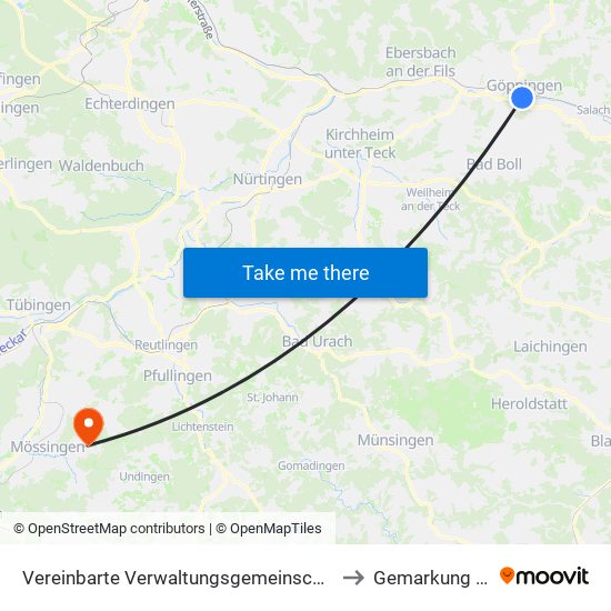 Vereinbarte Verwaltungsgemeinschaft Der Stadt Göppingen to Gemarkung Öschingen map