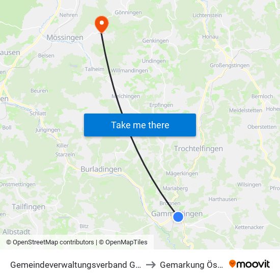 Gemeindeverwaltungsverband Gammertingen to Gemarkung Öschingen map