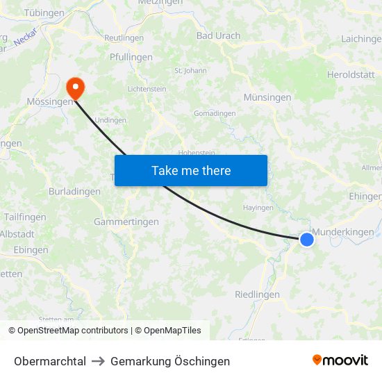 Obermarchtal to Gemarkung Öschingen map